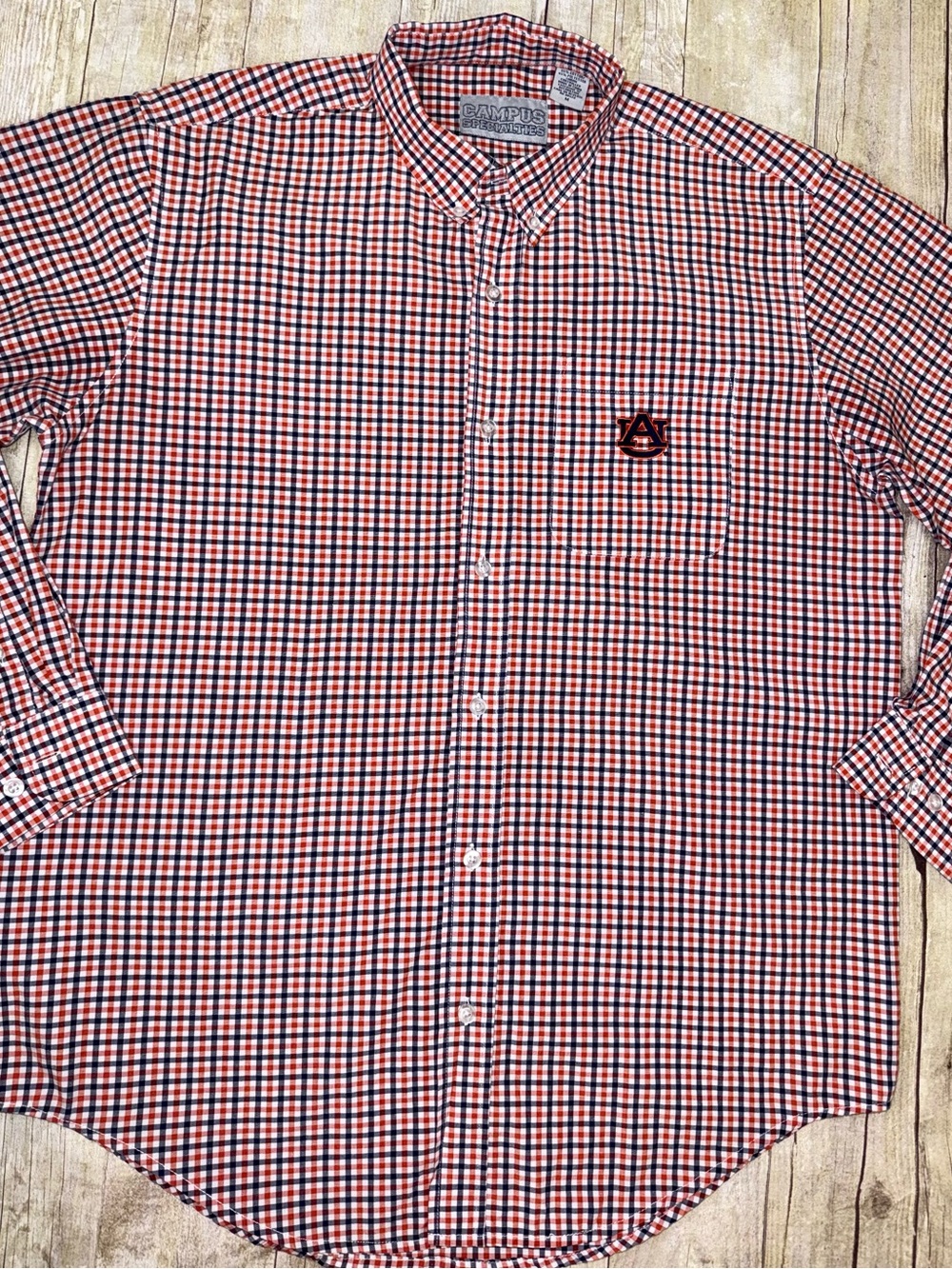 Campus Men's Orange & Navy plaid Button-Down Shirt feauturing AU